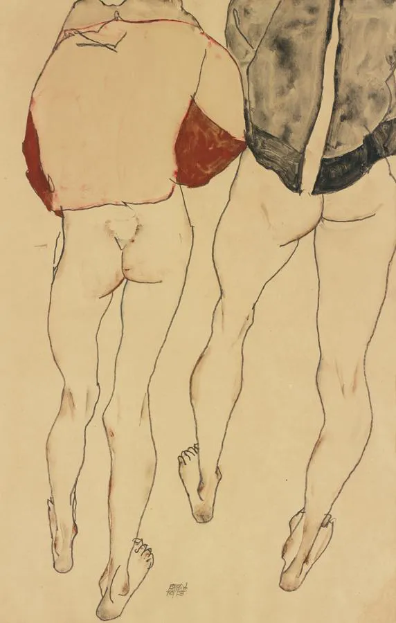 Zwei Stehende Weibliche Halbakte Two Standing Semi Nude Females