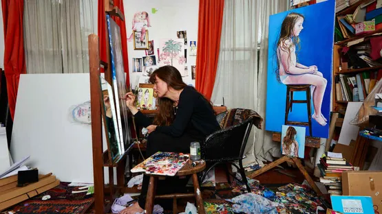 Ishbel Myerscough - Artist in her studio (detail), photo via independentcouk