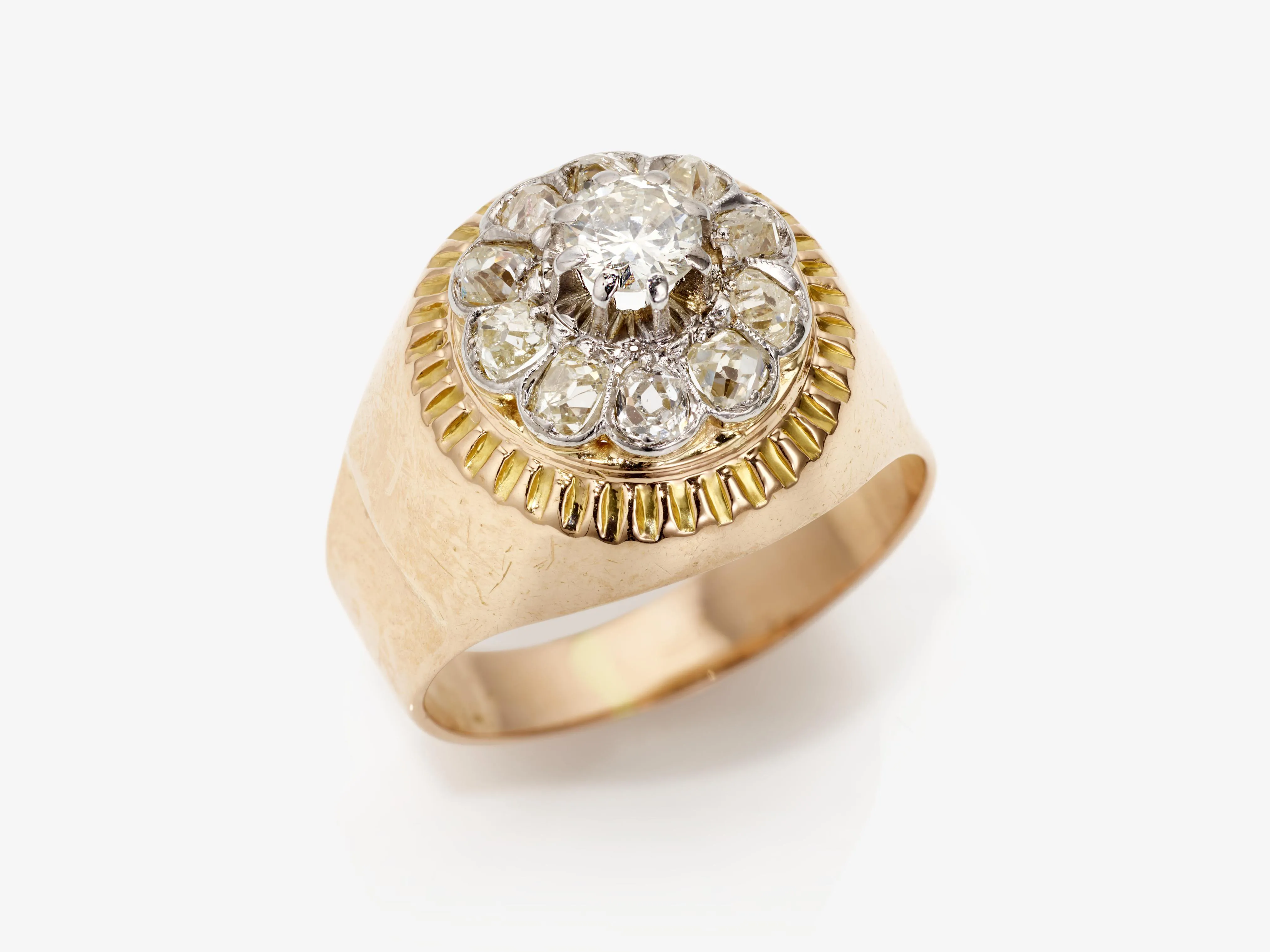 A historical ring decorated with a brilliant cut diamond and diamonds ...