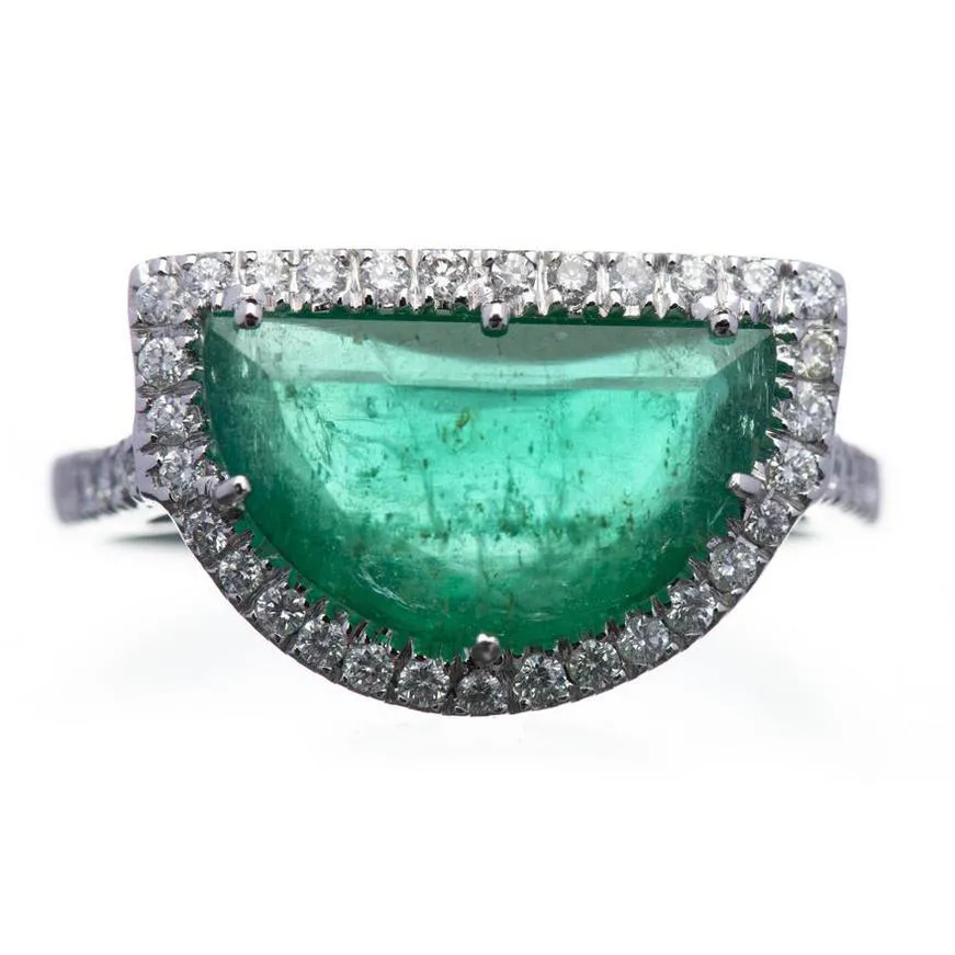 Diana carmichael white gold ring set with a half moon emerald