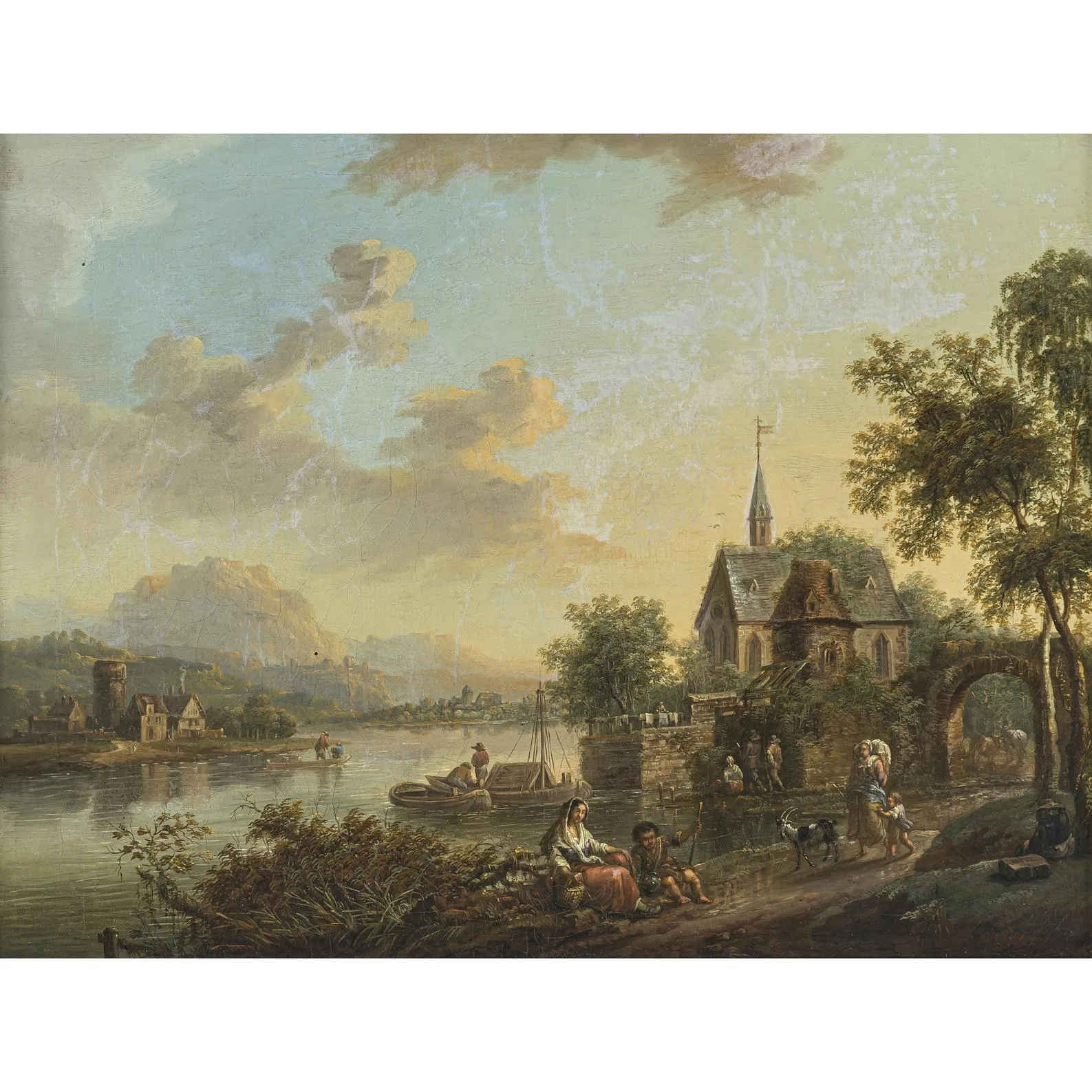 Christian Georg II Schuz (attributed to) - River Landscape With Figures ...