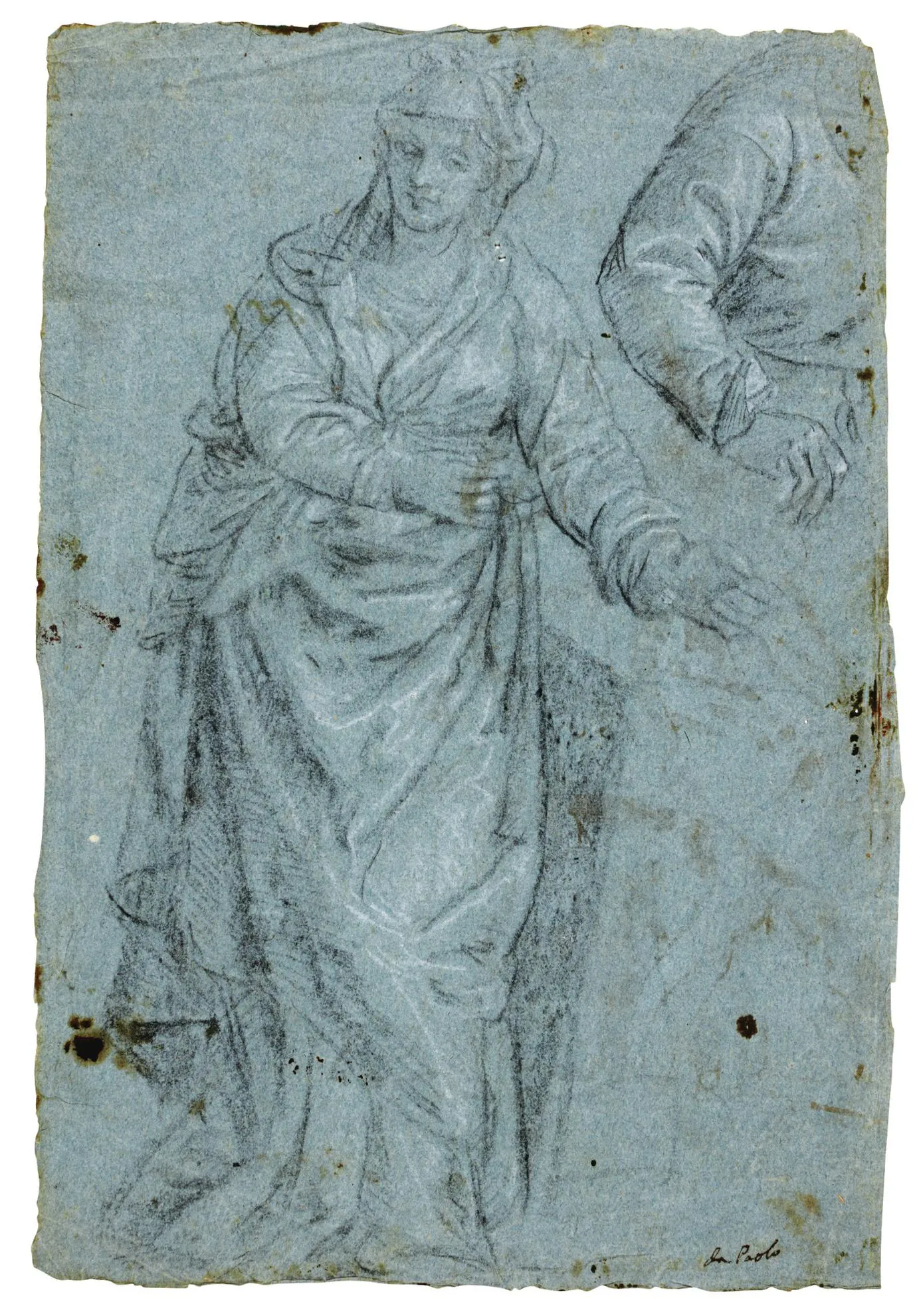 Benedetto Caliari Recto Study Of A Standing Female Figure With A
