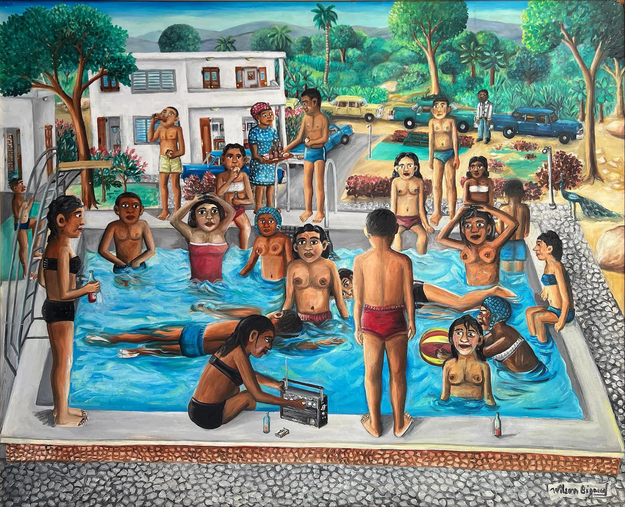 Wilson Bigaud - What Are They Looking At ? Sexy Nude Naive Caribbean Art ,  Swimming Pool Party | Widewalls