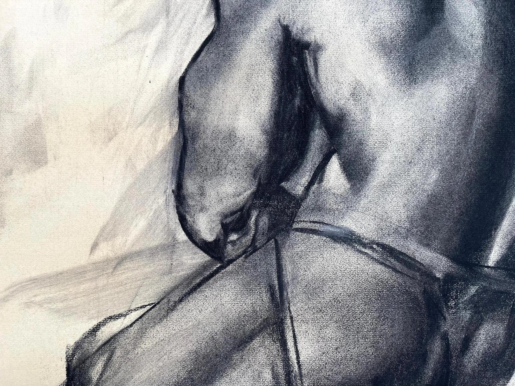 John R. Grabach - Black Male Nude Sitting, Academic Charcoal Nude Figure  Drawing Life Class | Widewalls