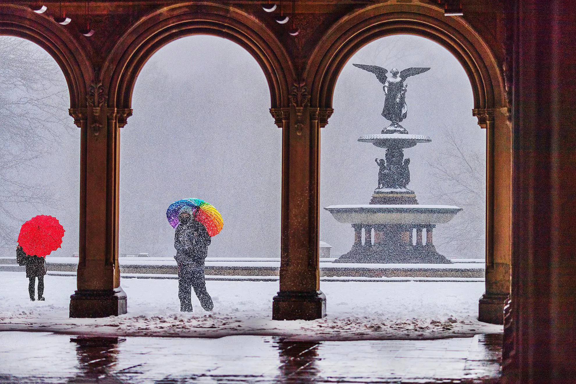 Mitchell Funk - The Bethesda Terrace And Fountain In Snow, Central Park,  New York City