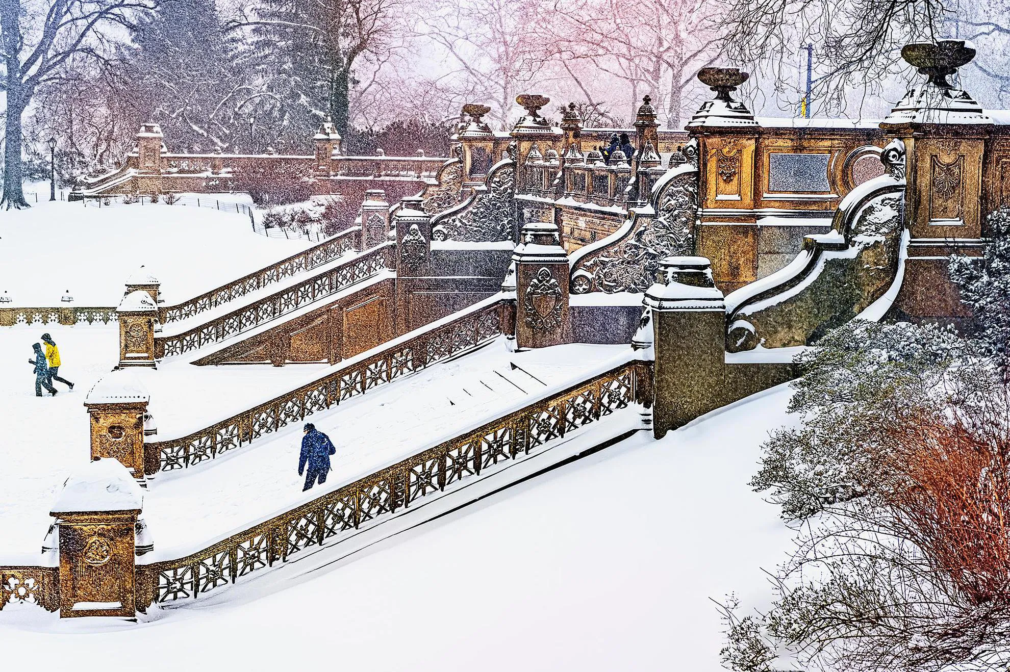 Mitchell Funk - The Bethesda Terrace And Fountain In Snow, Central Park,  New York City