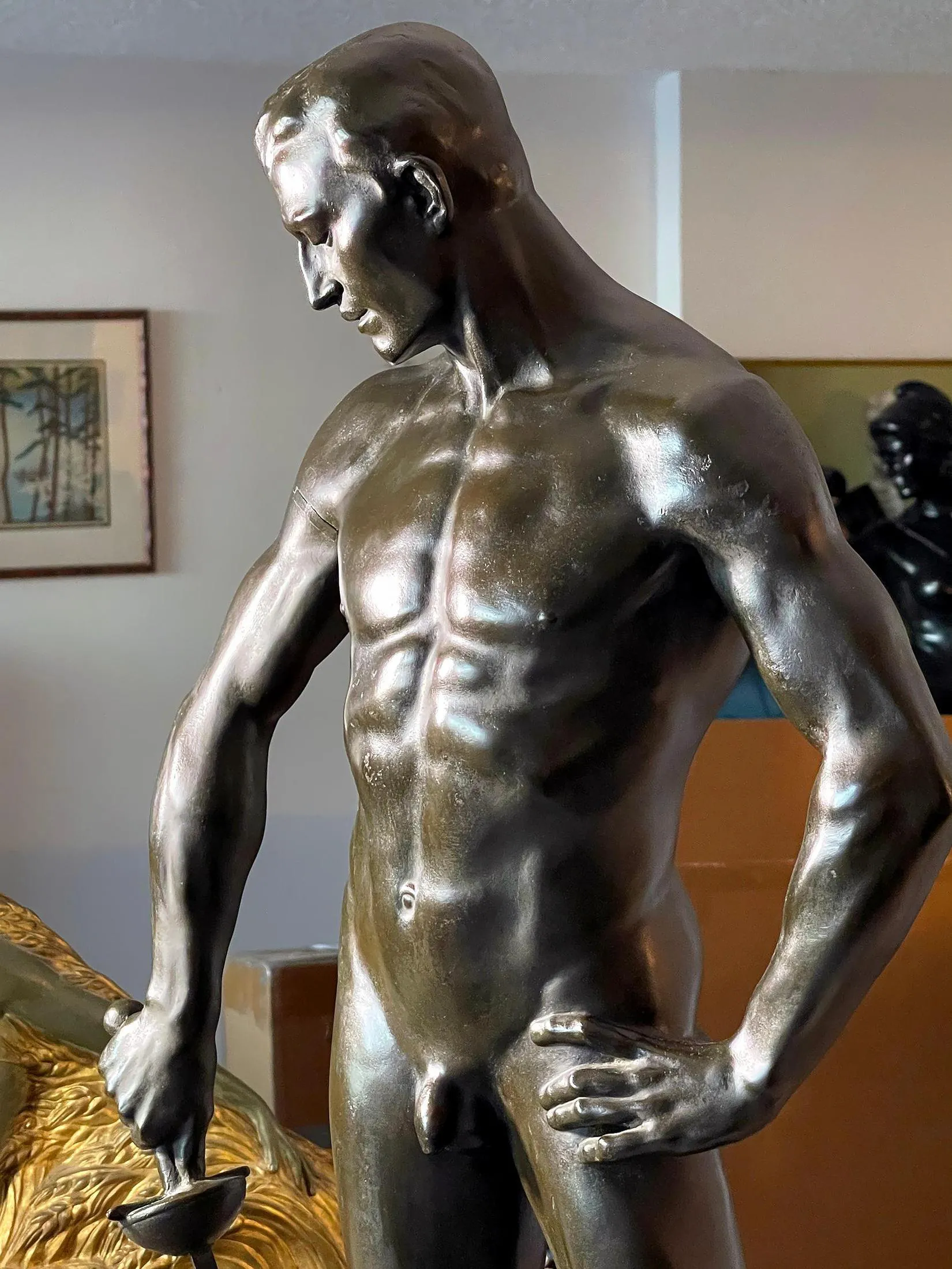 Hugo Lederer - Athletic Male Nude Bronze - 