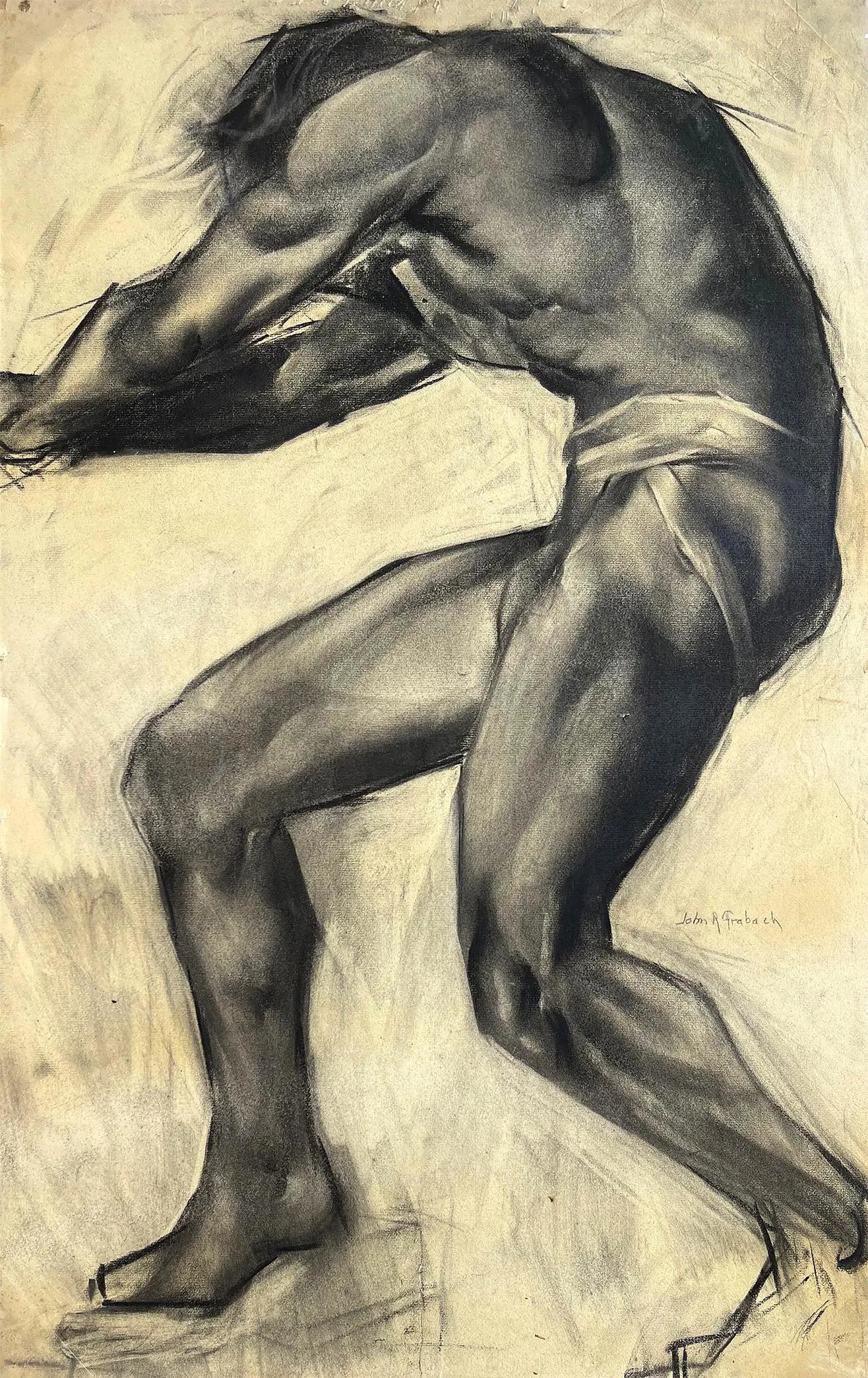 John R. Grabach - Muscular Male Nude with Bulging Muscles Art Deco