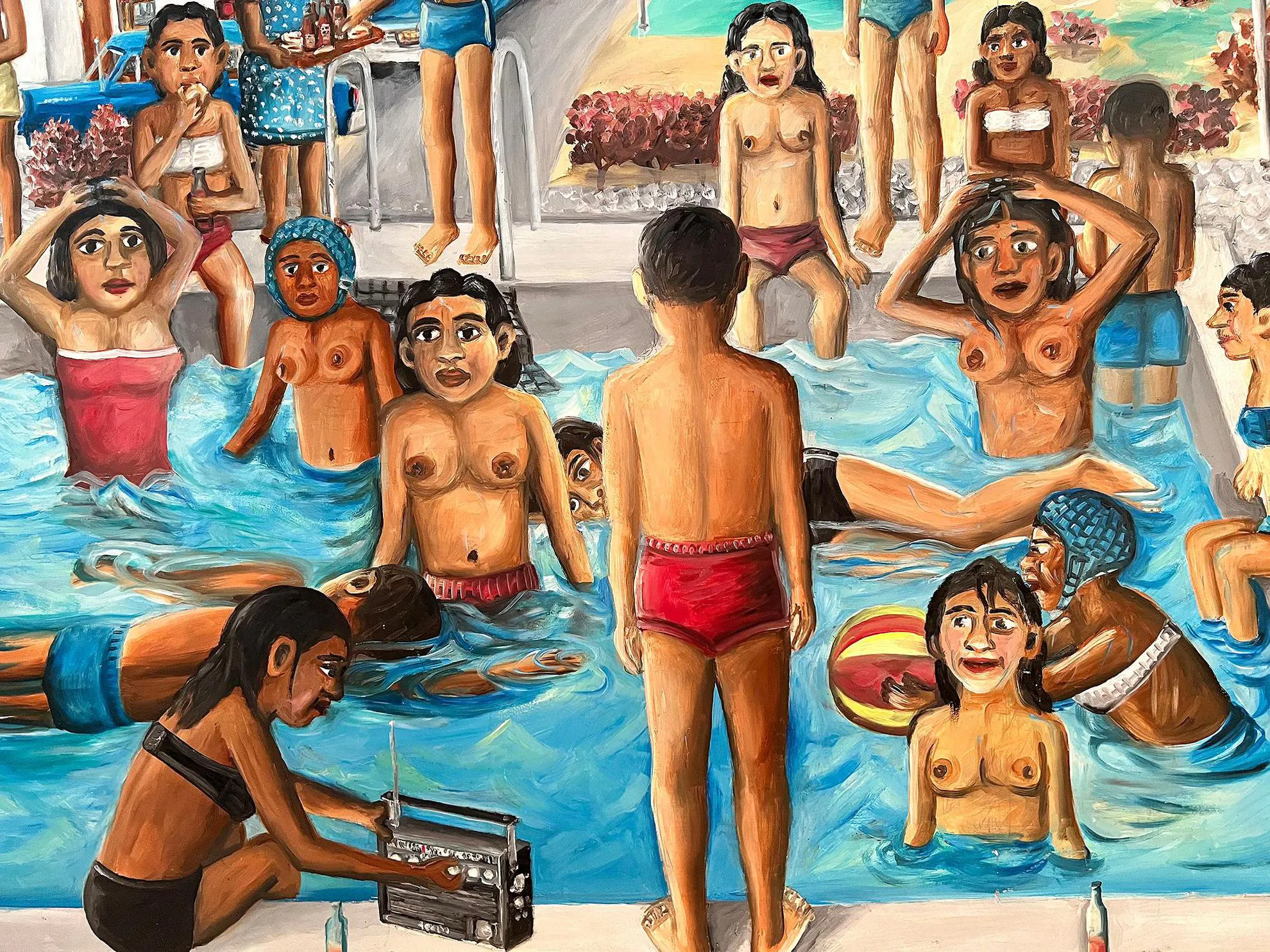 Wilson Bigaud - What Are They Looking At ? Sexy Nude Naive Caribbean Art , Swimming  Pool Party | Widewalls