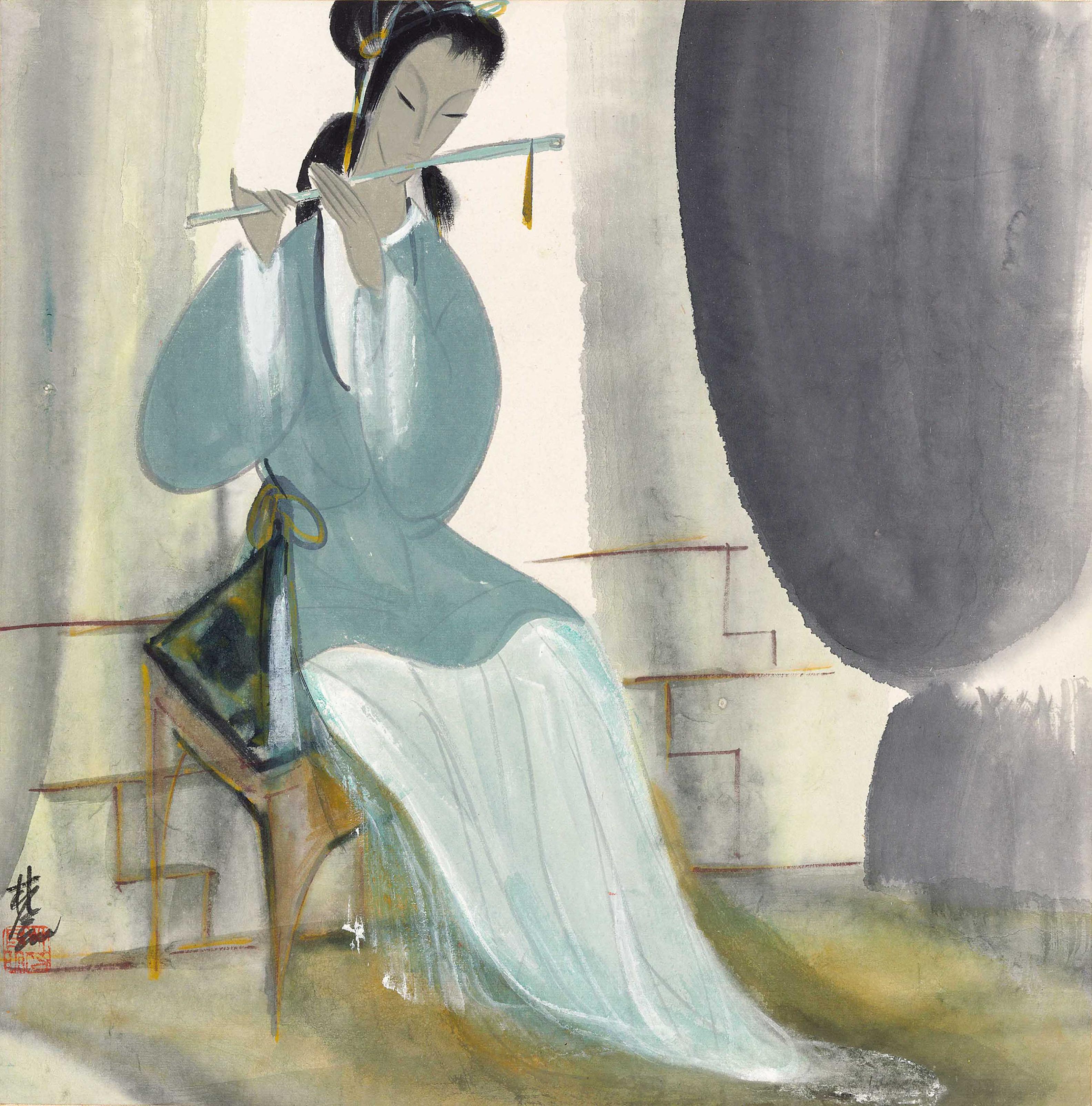 Lady Playing Flute Widewalls