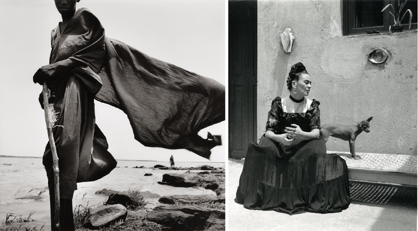 Bernard Descamps - Berger Peul, fleuve Niger, Mali, 1997, Lola Alvarez Bravo - Frida Kahlo in the casa Azul, with her xoloitzcuintle, circa 1944