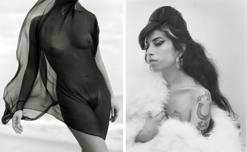 Herb Ritts - Female Torso with Veil, Paradise Cove, 1984, Bruce Weber - Amy Winehouse, Miami, FL, 2007