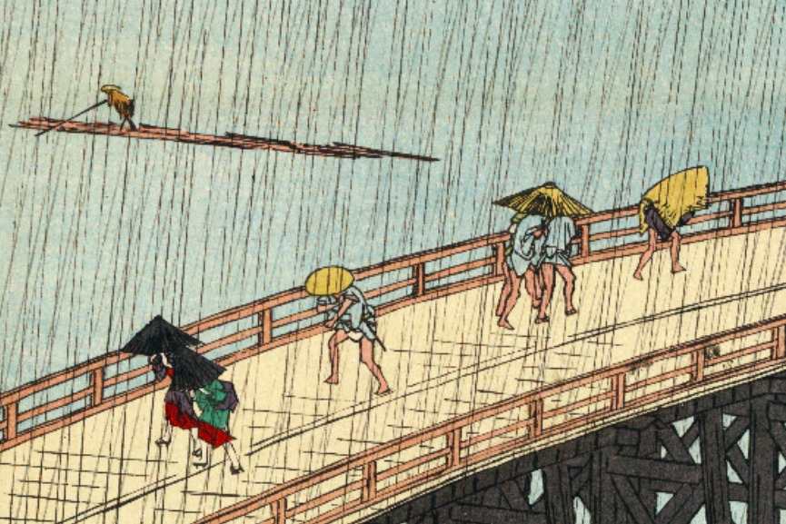 Hiroshige Sudden shower over Shin Ohashi bridge and