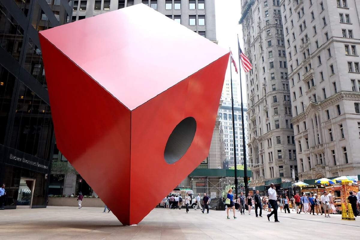 Isamu Noguchi Red Cube 1968. New York. Image Via Onthegrid.city  