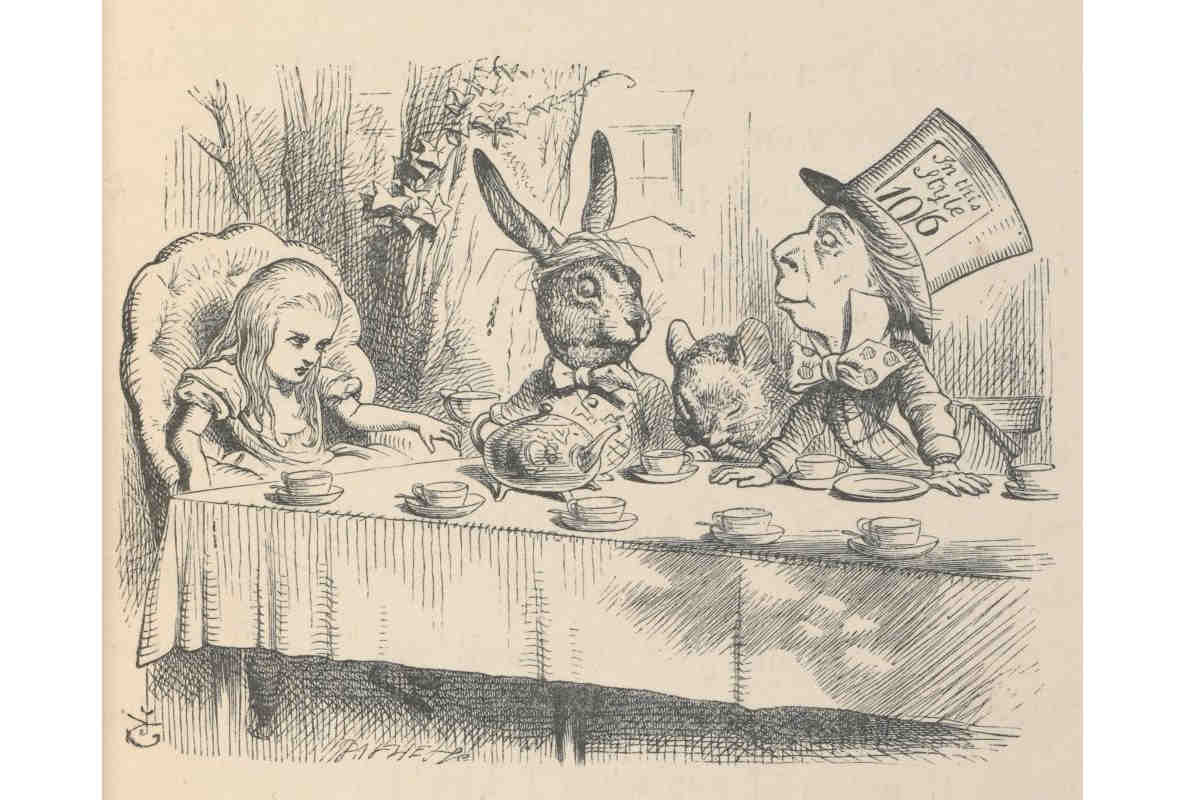 The Mad Hatter's Tea Party, illustration from 'Alice in Wonderland' by  Lewis Carroll