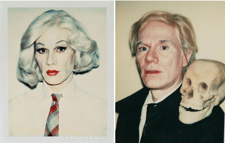 portraits by Andy Warhol - Self Portrait in Drag, 1981 Right Andy Warhol - Self Portrait with Skulls, 1977