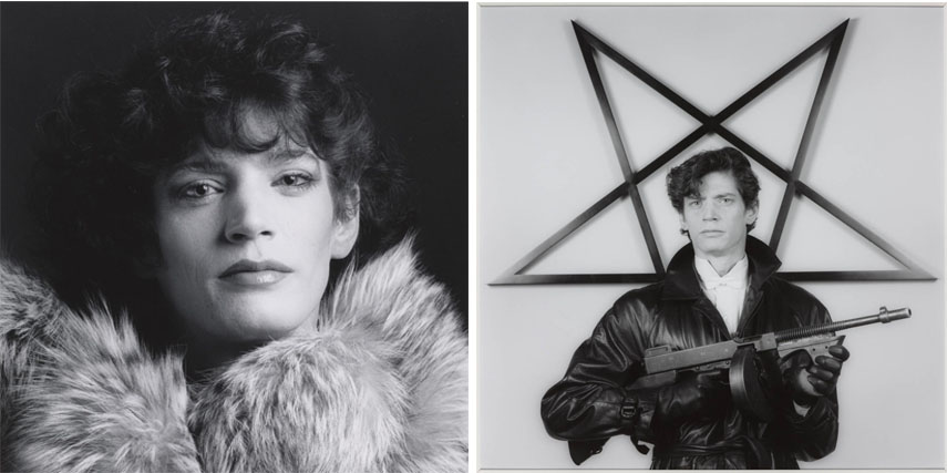Left is black and white picture by Robert Mapplethorpe - Self Portrait, 1980 Right Robert Mapplethorpe - Self Portrait, 1983