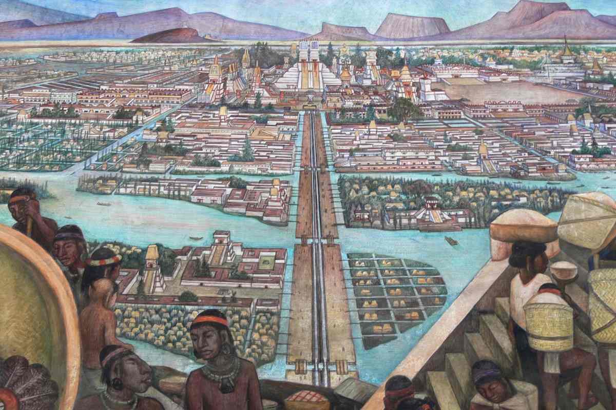 Mural by Diego Rivera showing the pre-Columbian Aztec city of Tenochtitlán