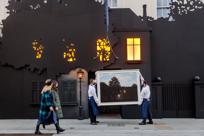 Rene Magrittes L empire des lumieres outside Sothebys New Bond Street