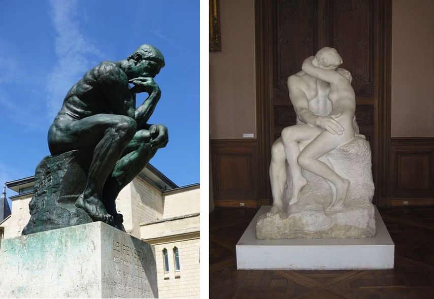 Rodin's Thinker in the garden of Musée Rodin, bronze /  Auguste Rodin - The Kiss
