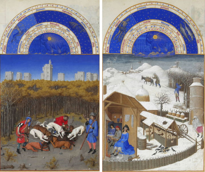 The Limbourg brothers, Tres Riches Heures du Duc de Berry, c. 1412-1416, December and February