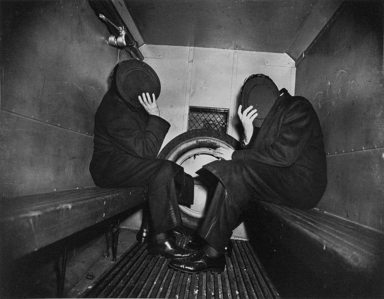 Weegee, Charles Sodokoff and Arthur Webber Use Their Top Hats to Hide Their Faces, 1942